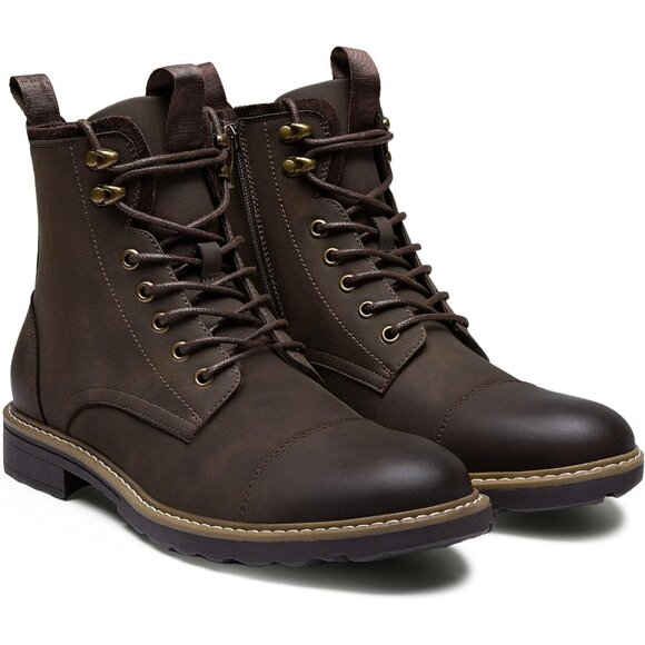 ⚡Men's Dark Brown Lace Up Casual Leather Boots Zipper Fashion Chukka Boot - Picture 3 of 9